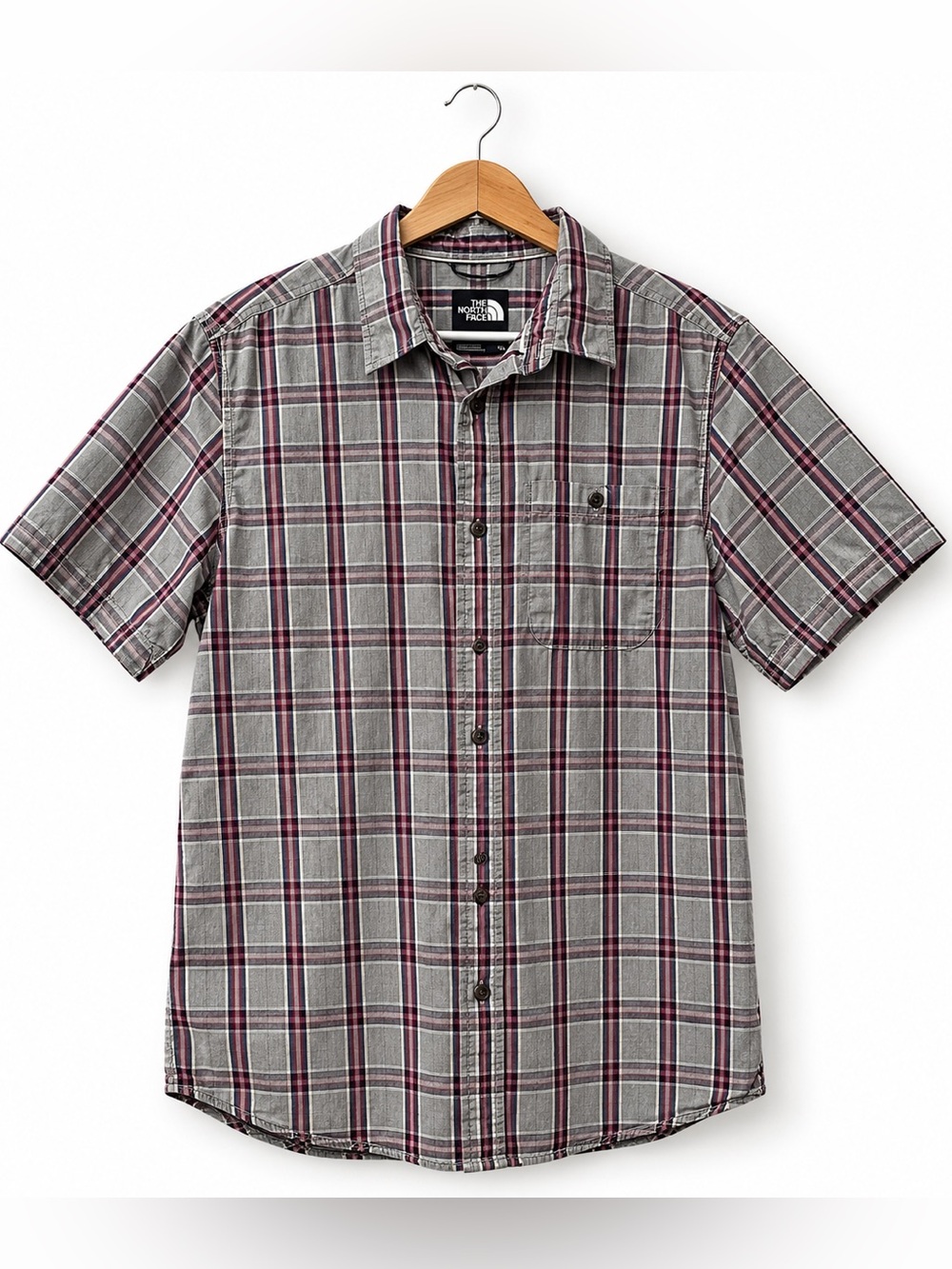 The North Face Plaid Short Sleeve Button Up Shirt XL 100% Cotton Outdoor Hiking